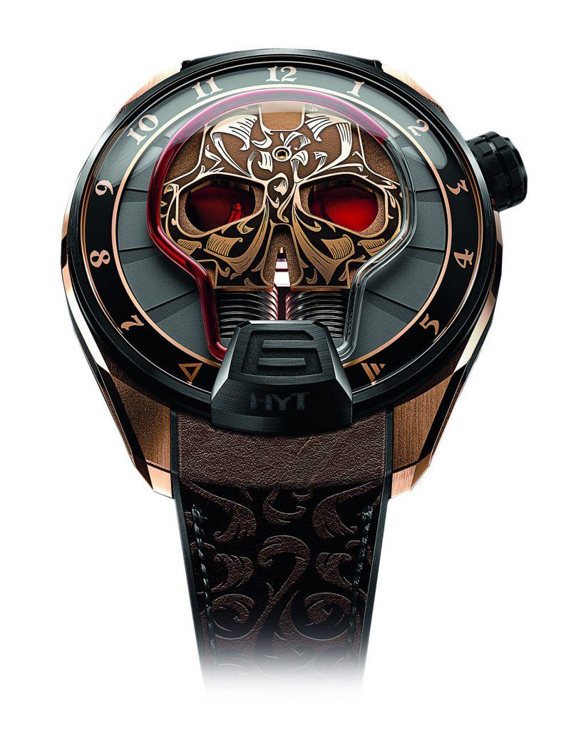The Skull watch has a seconds display and a power-reserve indicator in the left and right eyes, respectively.
