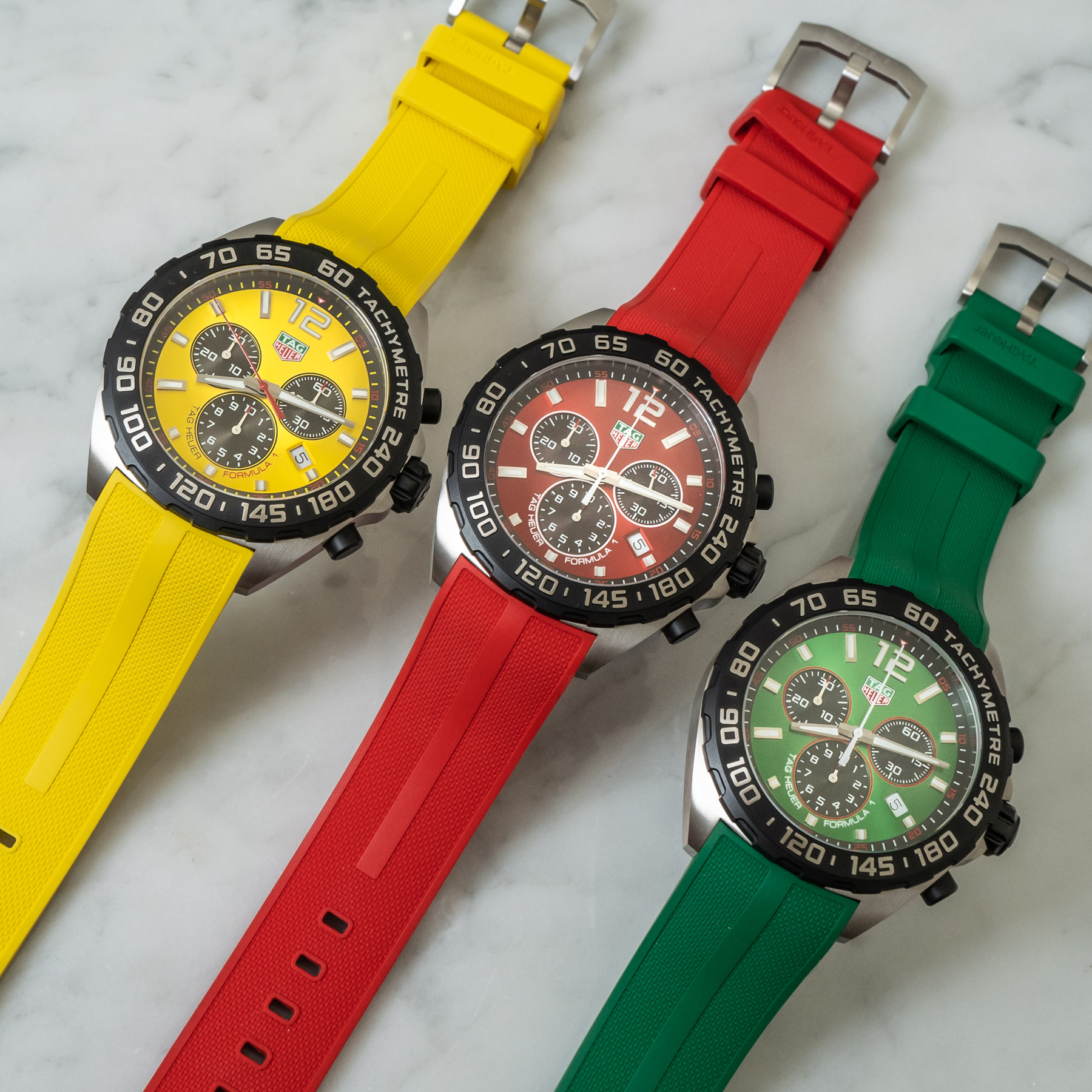 TAG Heuer's iconic Formula 1 line welcomes a trio of edgy and playful  chronographs in three racetrack colors